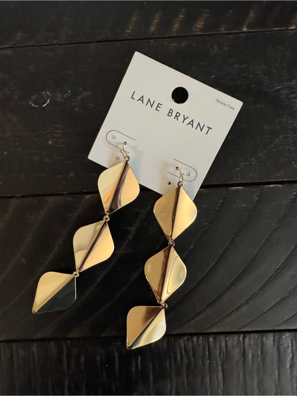 Lane Bryant Shiny Gold Sculpted Link Drop Earrings NWT